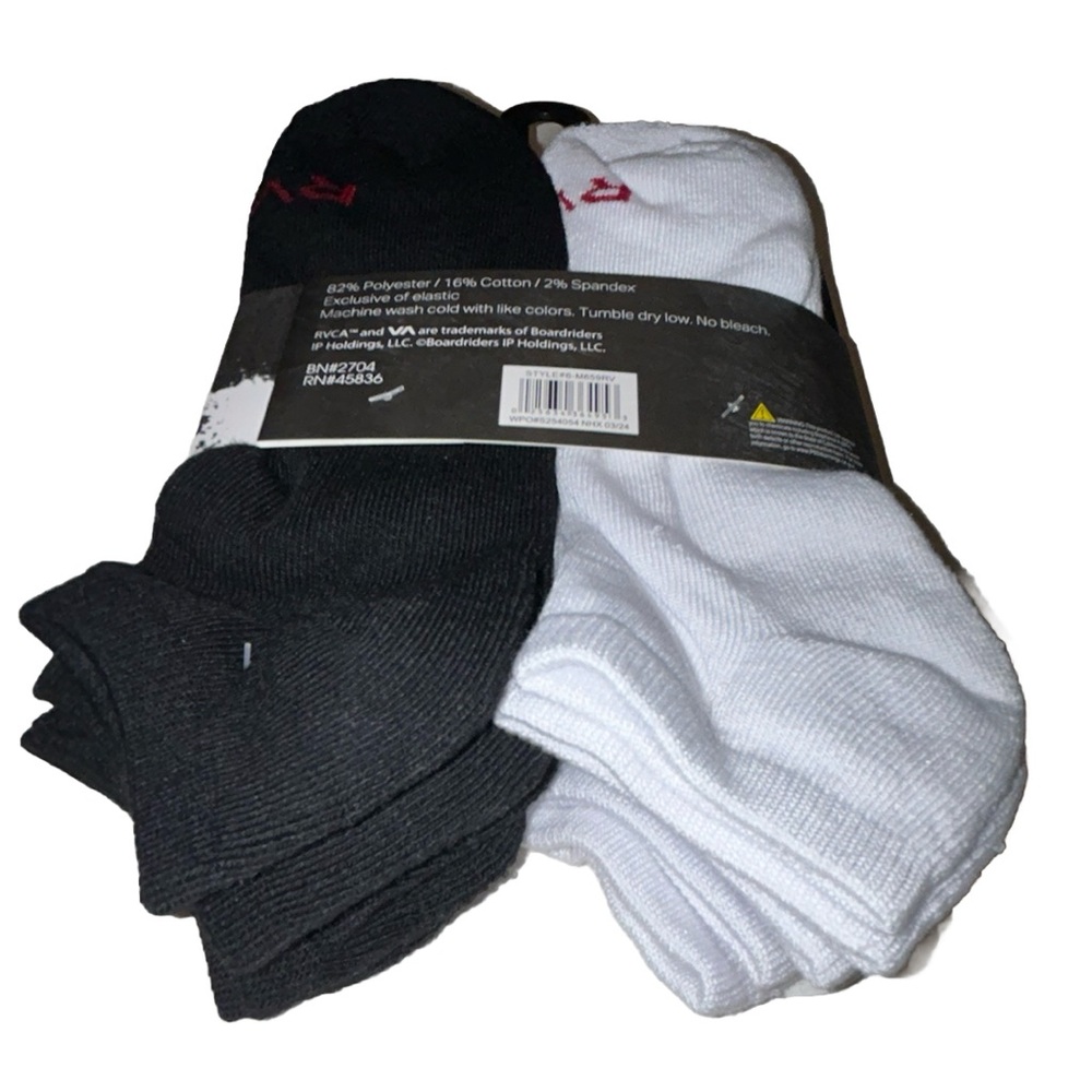 RVCA Low Cut Socks 6 Pair Men's 8-12.5 Black White w Red Toe Logo Cushion Skate - Picture 10 of 11